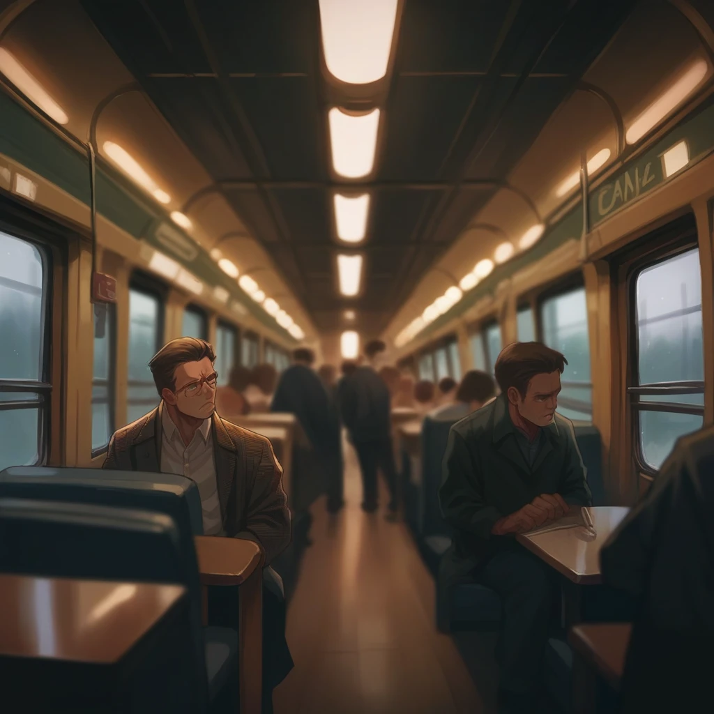 A scene inside an old 1950s wooden movie style train