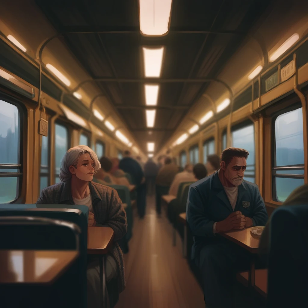 A scene inside an old 1950s wooden movie style train