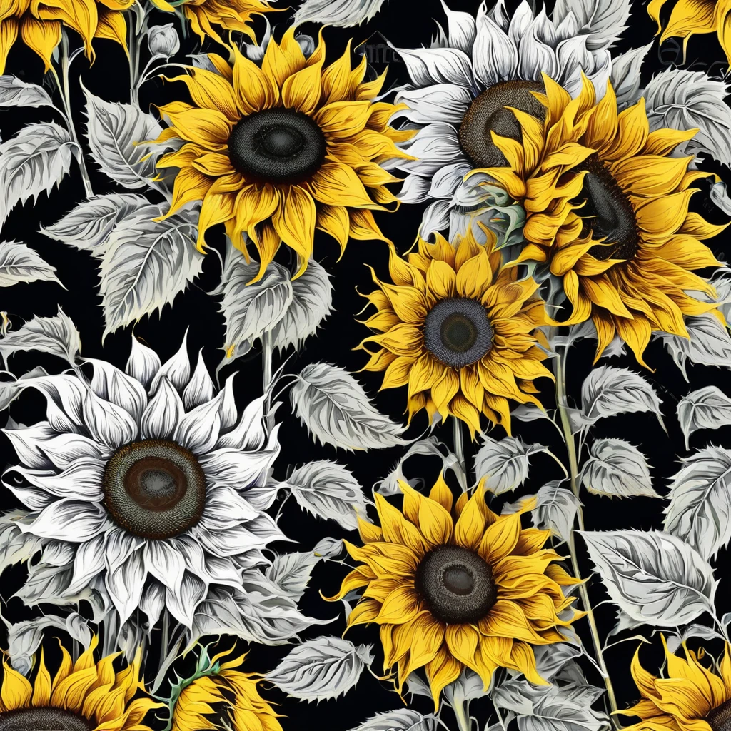 Seamless pattern with sunflowers on a black background royalty illustration, sunflower background, sunflowers in the background, Seamless pattern design, sunflowers, Dark floral wallpaper, sunflower花, color: yellow sunflowers, color : yellow sunflowers, Repeating pattern. Seamless, sunflower, Seamless texture, crystallic sunflowers,  Seamless pattern