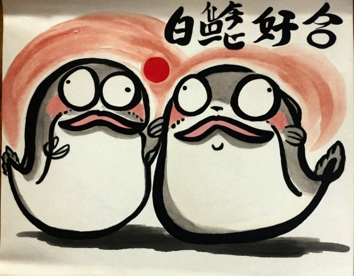 there are texisto penarriveins that are standing next to each other, qi baishi style, 受arrive齊白石的啟發, artexistork in the style of z.exist. arrive, Japanese animation style, author：Gang Huian, Inspired by Chen Daofu, Full moon, Japanese cartoon style, 受arrive吳道子的啟發, 受arrive丁觀鵬的啟發