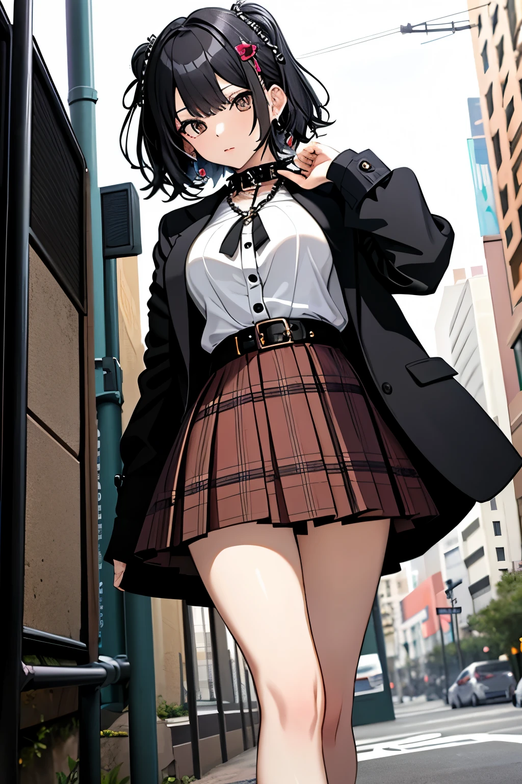 ((Masterpiece, best quality))
edgpskirt, a woman in a skirt and top posing for a picture ,wearing edgpskirt,punk skirt,plaid skirt,multiple chains,buckle belts, face, headshot, outdoors
