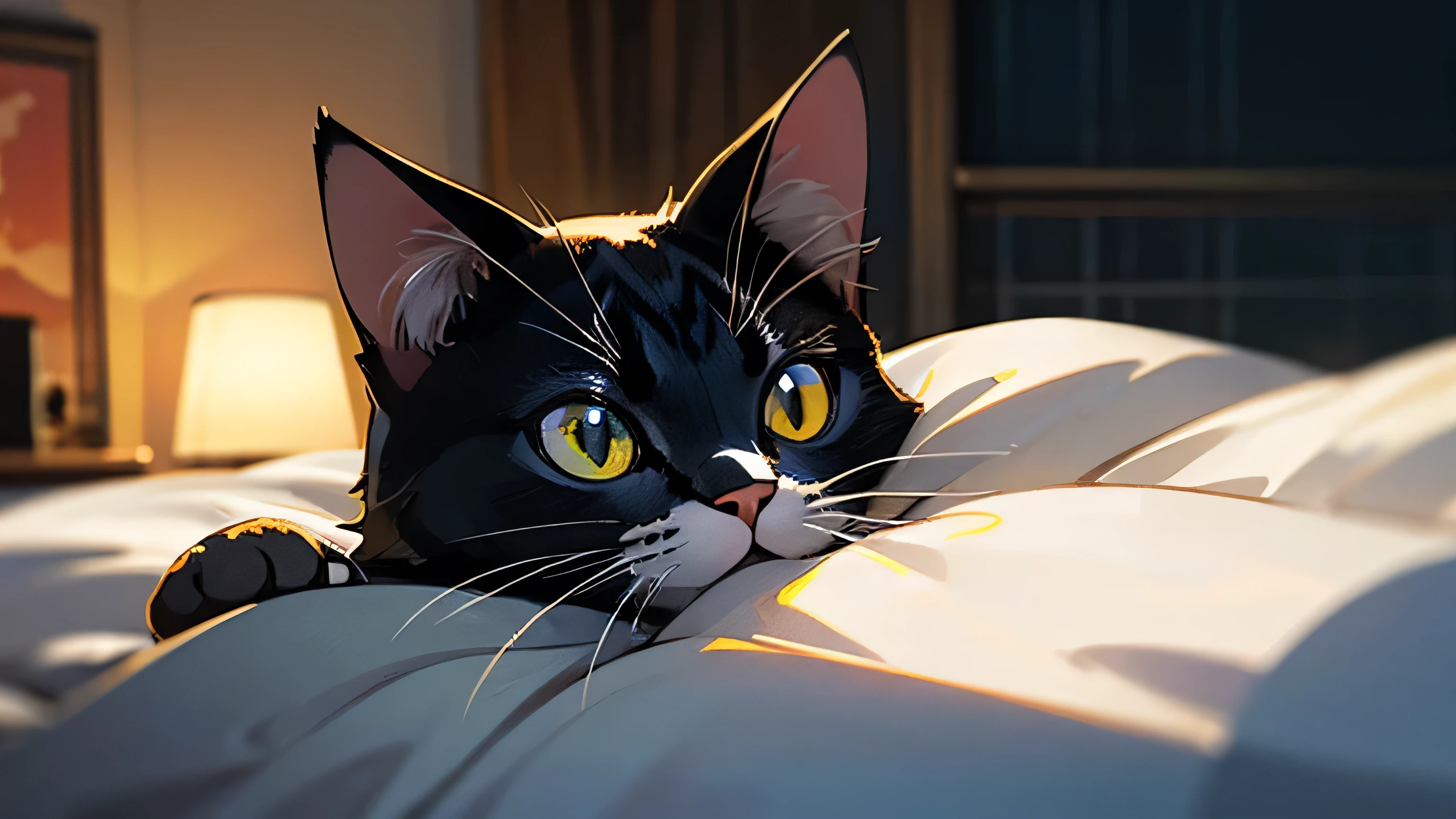 Room with speakers、、Realistic Cat、Upper body close-up、night