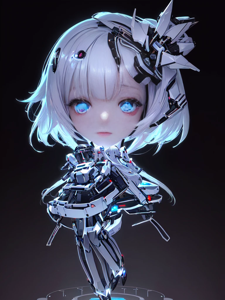 Eyes sparkling super cute AI girl full body beautiful, happy, C4D, Long white hair, Kawaii, Humanoid, AIBionic Man，Silver lines，Metal patch，Mechanical accessories，Bionic Man，脸上Silver lines。Smart Assistant，AI Assistant。