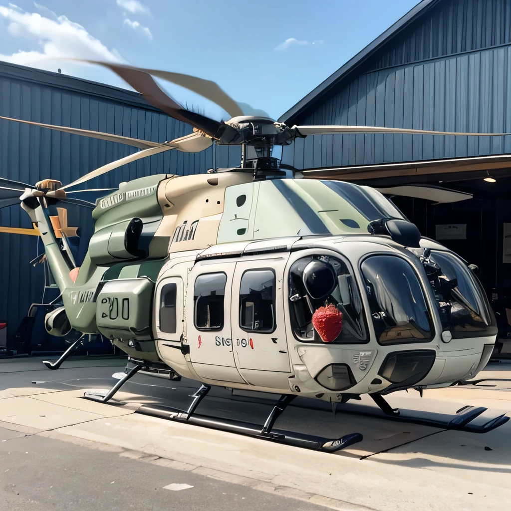 best quality, ultra-detailed, realistic, (transport helicopter, UH-60:1.4), (sushi:1.1),