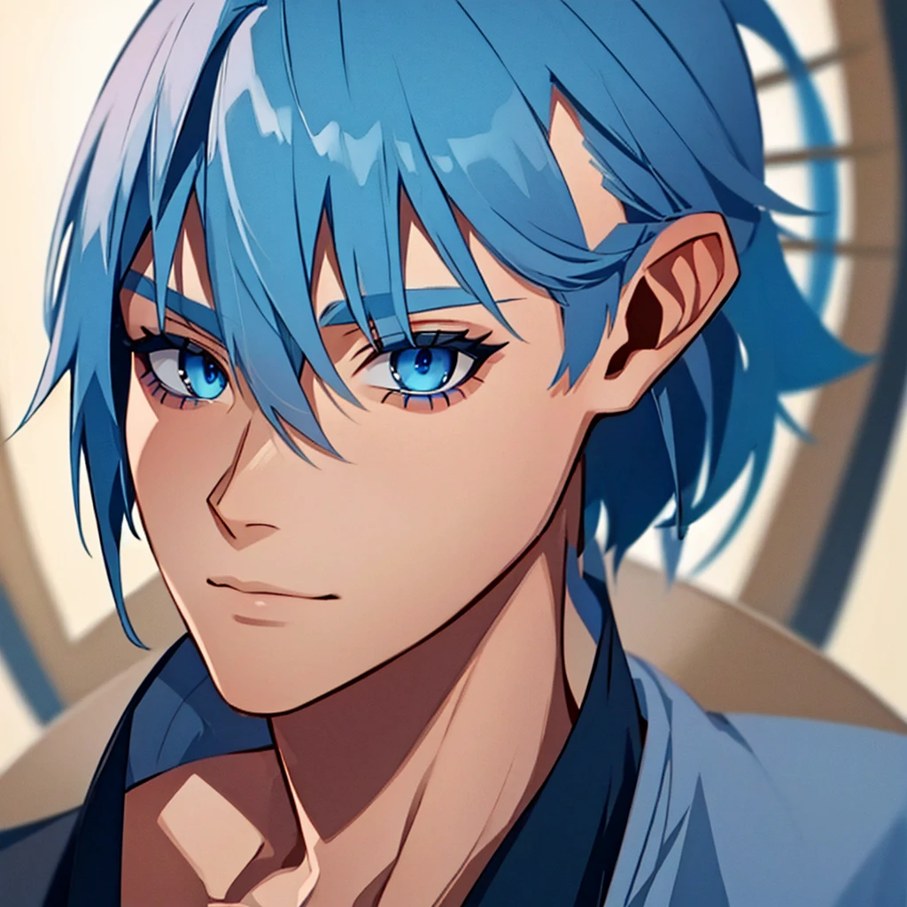 1  with blue hair, has blue eyes