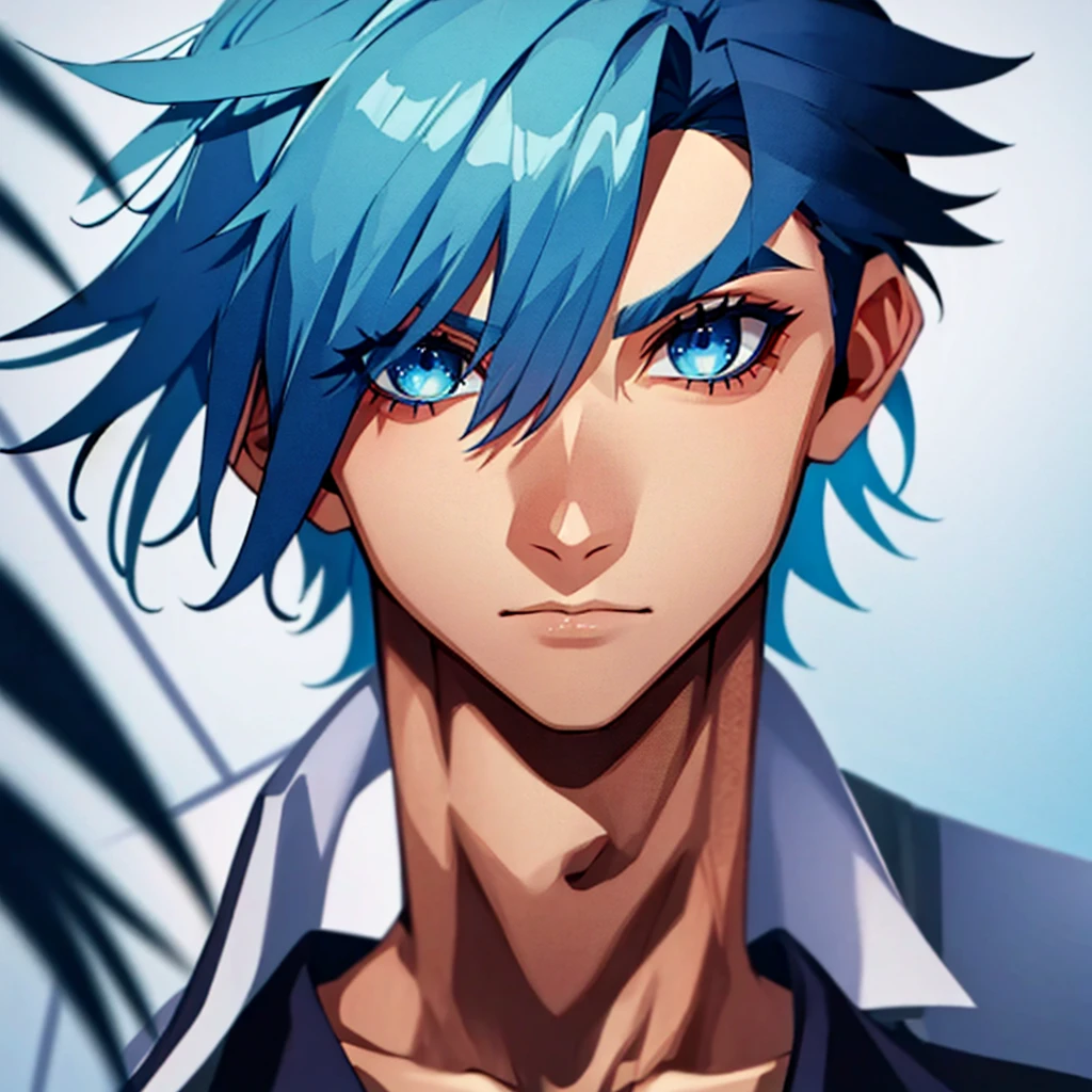 1  with blue hair, has blue eyes