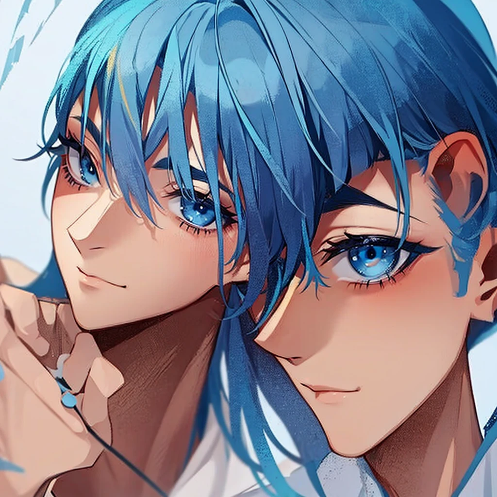 1  with blue hair, has blue eyes