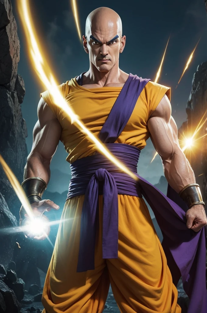 male, solo, bara, safe, black sclera, yellow eyes, front view, dungeon , kimono, fundoshi, lightning, magic, fantasy, outdoors, <lyco:peron-25:1.0>