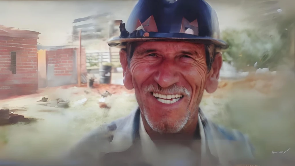 smiling man wearing helmet in front of brick building, photo realist, ivan bolivian, photo taken in 2 0 2 0, real life portrait, painting of a man, pepe the miner, photo of a man, highly detailed photo of happy, artwork by Pedro Bell, extremely detailed oil portrait, photographic portrait, Portrait photo, Um homem velho