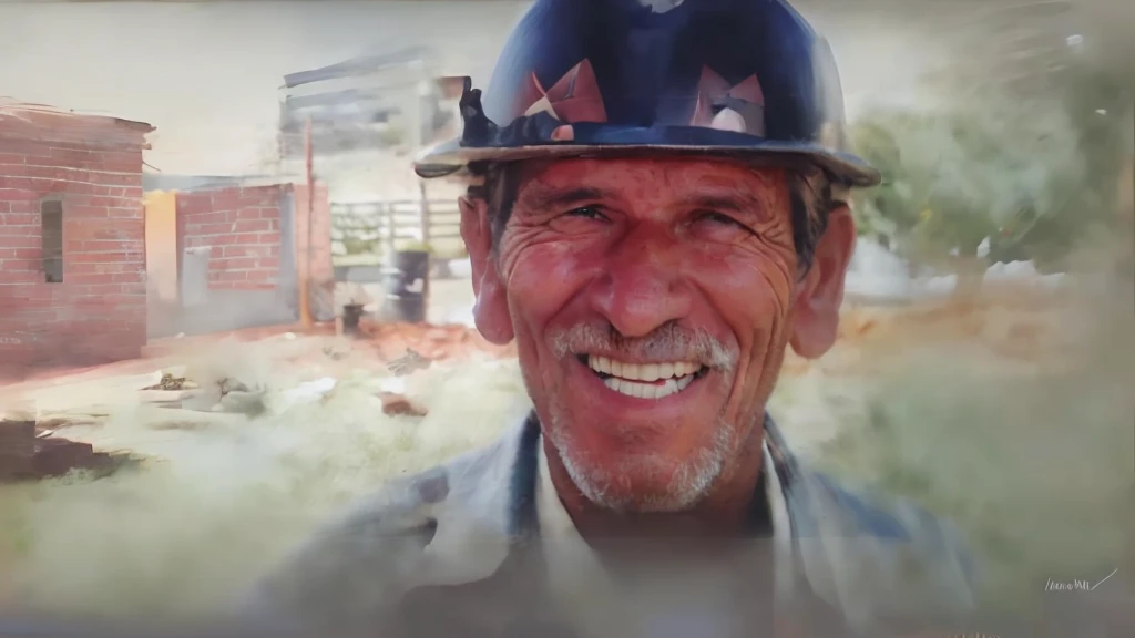 smiling man wearing helmet in front of brick building, photo realist, ivan bolivian, photo taken in 2 0 2 0, real life portrait, painting of a man, pepe the miner, photo of a man, highly detailed photo of happy, artwork by Pedro Bell, extremely detailed oil portrait, photographic portrait, Portrait photo, Um homem velho