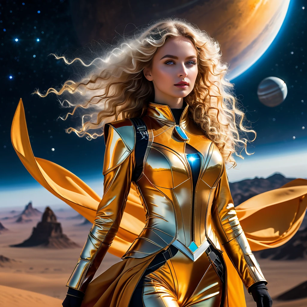 BOMBSHELL OLIVIA TAYLOR DUDLEY AS A BLONDE VALKYRIE FLYING OUTERSPACE, , PALE SKIN, YELLOW EYES, HIGH CHEEKBONES, ROSY CHEEKS, MENTAL FORAMEN, HUGE LONG HAIR, DOUBLE BRAIDED HAIR, GOLD THONG LEOTARD ARMOUR, LONG SLEEVES, GOLD UNDER BODYSUIT, GOLD NECK BODYSUIT, LONG GOLD GAUNTLETS, ATHLETIC CURVY BODY, DETAILED QUADRICEPS, MUSCLES, SIDE BODY VIEW, , GOLD SHOES, FULL BODY PERSPECTIVE, SPRITE LIGHTINGS, OUTERSPACE, RAYS OS LIGHT, SUN, BACK LIGHTS, NIGHT SKY, ACCURATE IMAGE, MASTERPIECE.