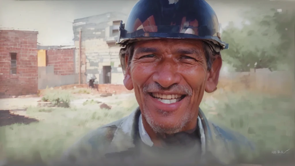 smiling man wearing helmet in front of brick building, photo realist, ivan bolivian, photo taken in 2 0 2 0, real life portrait, painting of a man, pepe the miner, photo of a man, highly detailed photo of happy, artwork by Pedro Bell, extremely detailed oil portrait, photographic portrait, Portrait photo, Um homem velho