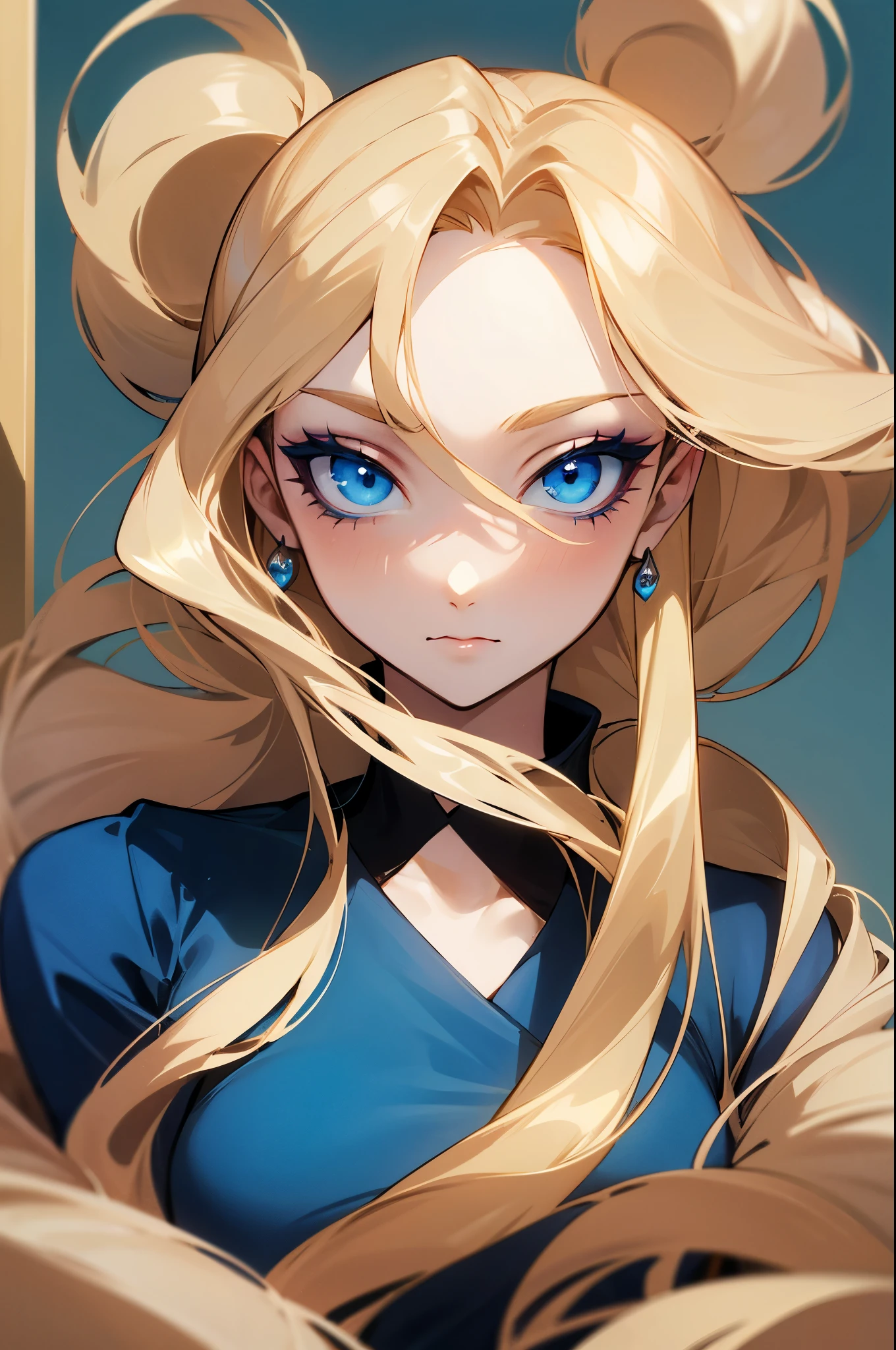 Average height (5'6"), slender build, long wavy blonde hair, bright blue eyes, clear complexion, always stylish with the latest fashion trends, often wears makeup.