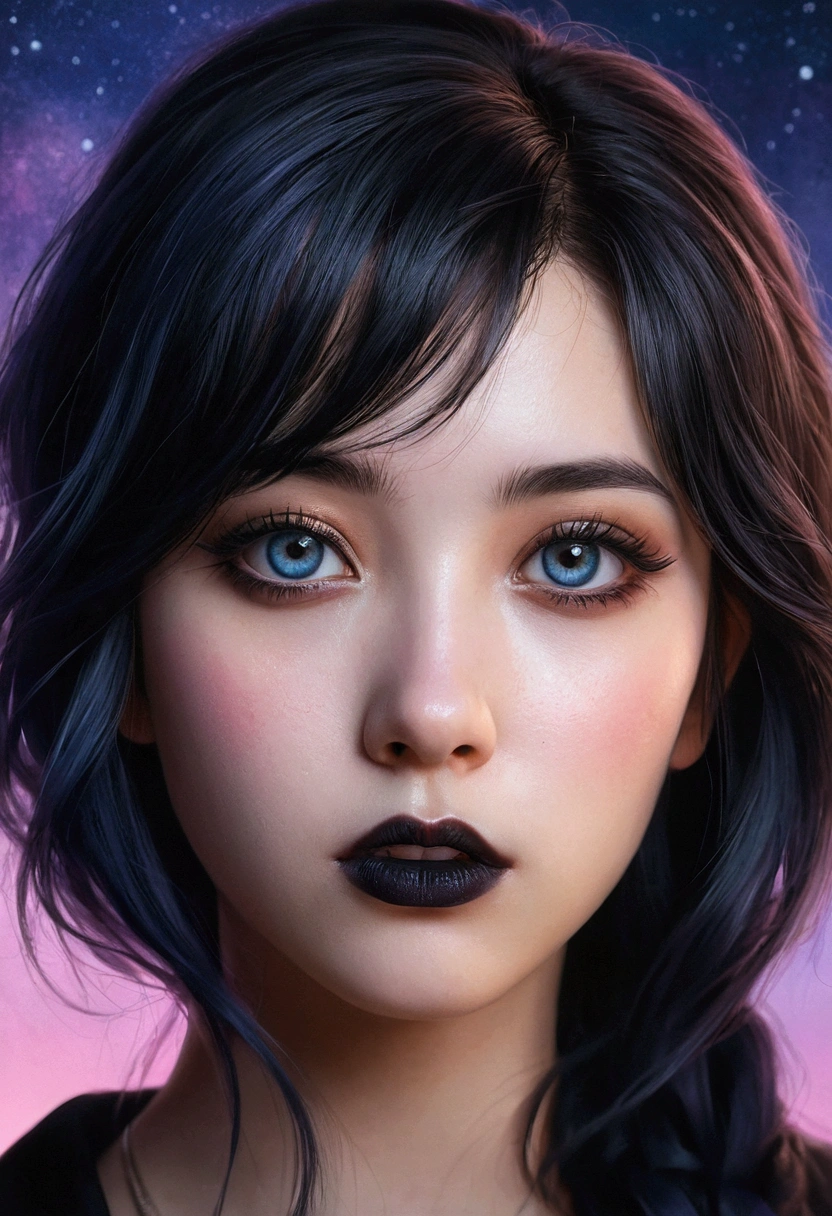 1 goth girl, hyperrealistic watercolor masterpiece, dark makeup, black lip stick, eyeliner, full fluffy black hair,
at night, twilight, evening, outside, particles visible, light from behind, hyper realistic detailed lighting, hyper realistic shadows, dust visible, light fog, visible breath
hyperrealistic watercolor masterpiece, smooth soft skin, big dreamy eyes, beautiful fluffy volume colored hair with neon streaks bioluminescence, symmetrical, anime wide eyes, soft lighting, detailed face, wlop, rossdraws, concept art, digital painting, looking into camera