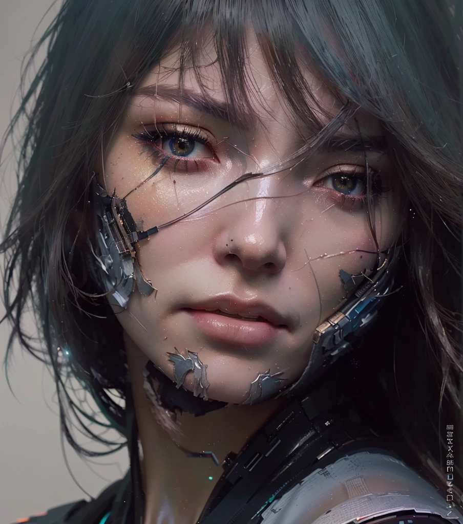 a close up of a woman with a broken face and a broken arm, wojtek fus, hyper-realistic cyberpunk style, realistic digital art 4k, detailed digital anime art, realistic digital art 4 k, by Yanjun Cheng, by Russell Dongjun Lu, 8 k realistic digital art, artwork in the style of guweiz, trending on artstation hq