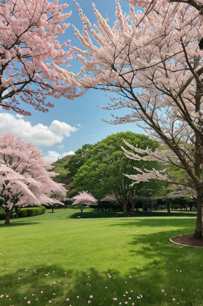Green field with bit of sakura and sweet breeze