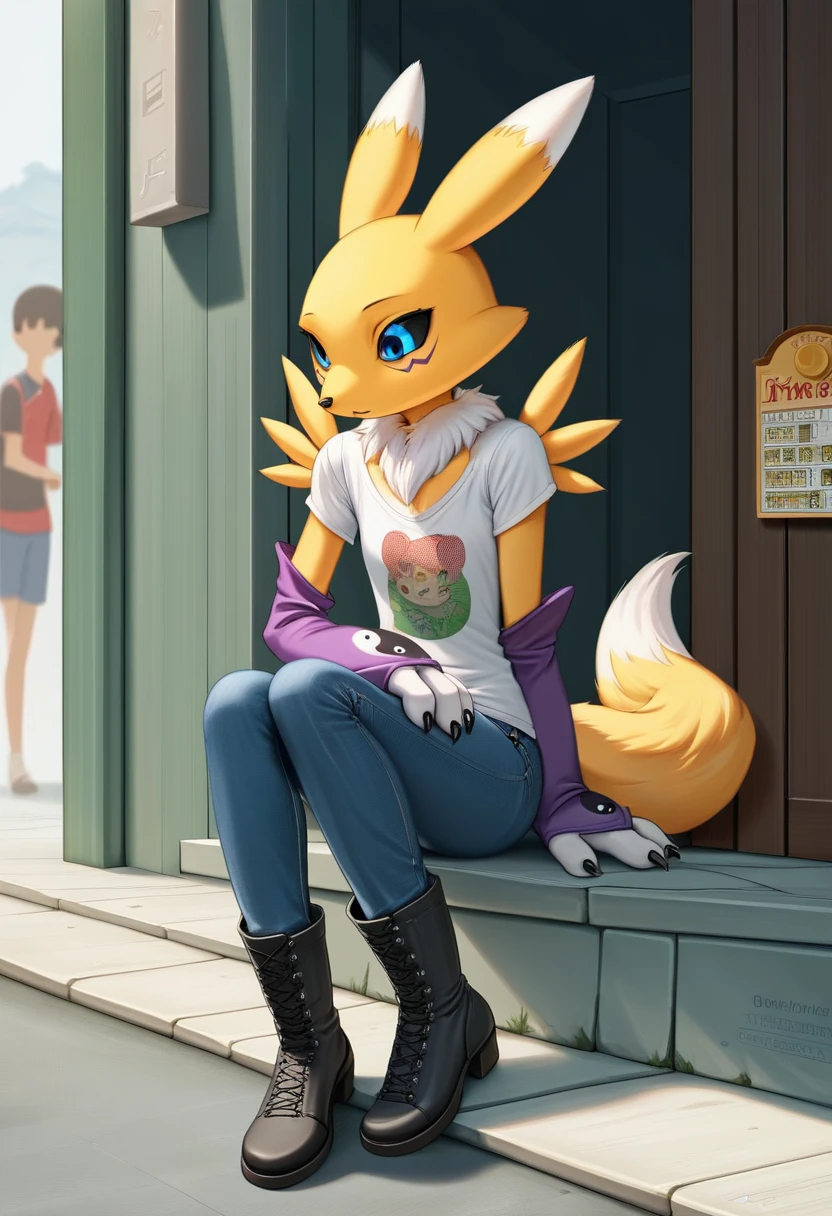 kemono, art by dagasi, toddler, beautiful girl, Uploaded to e621.net, fox girl, (Pixelsketcher), (wamudraws), (masterpiece), (HD), (high res), (feet visible), (furry anthro), (detailed fur), (detailed shading), (beautiful render art), Fraction_9, Fraction_8_Direction_7_Direction_6_Direction_5_Direction_4_up, rest, src_Japanese cartoons, Endless, Official Art, masterpiece, 1 Girl, renamon (Digimon), anthropology, cute的, , very younger, young, , Uncensored,  [(slim figure, flat chest, skinny)], (curvy hips), (beautiful legs), Oversized T-shirt, big jeans, black worker boots,Sexy, Honey, prostitute, Blink，cute