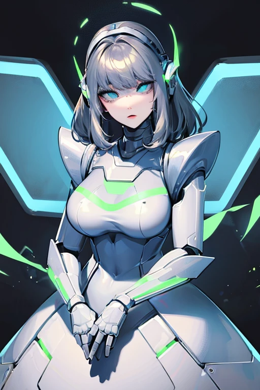 empty eyes,robotized woman ,big bust,Robot Joint ,Metal skin,dress,android,Robot Suit