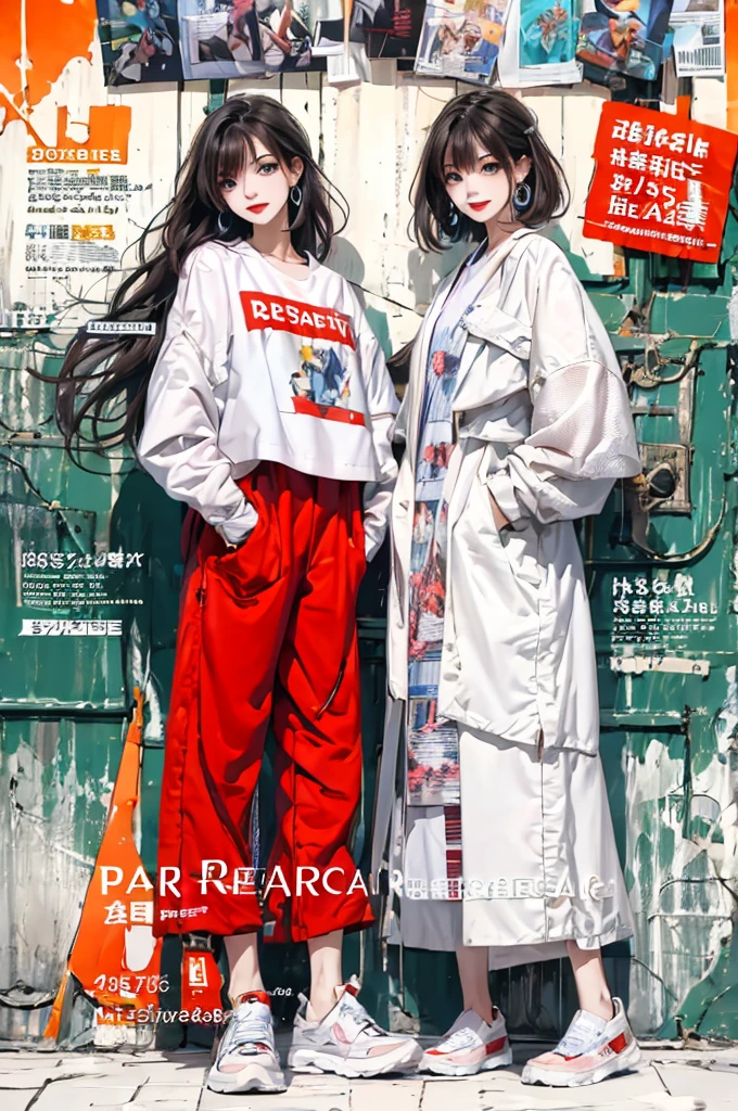 Masterpiece, Best Quality, spring outfit, colorful hair, exterior, Magazine cover ,full body,