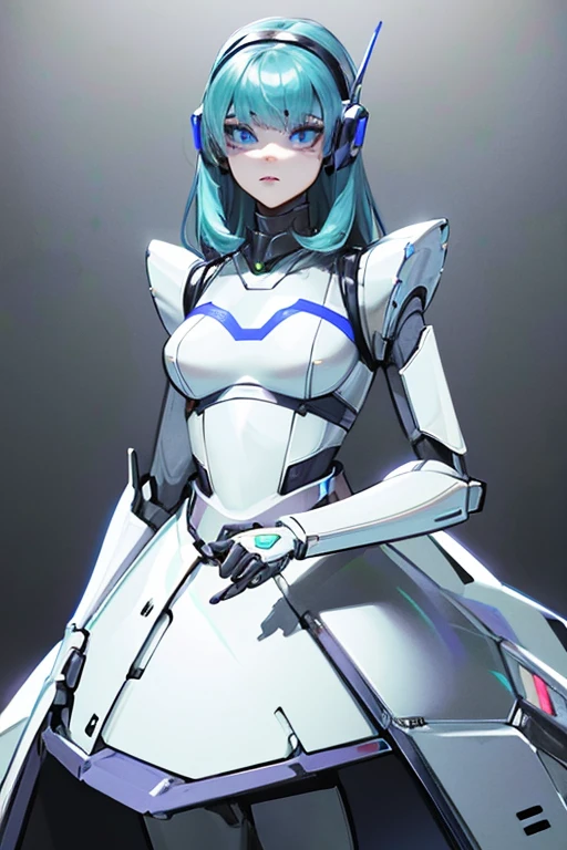 empty eyes,robotized woman ,big bust,Robot Joint ,Metal skin,dress,android,Robot Suit