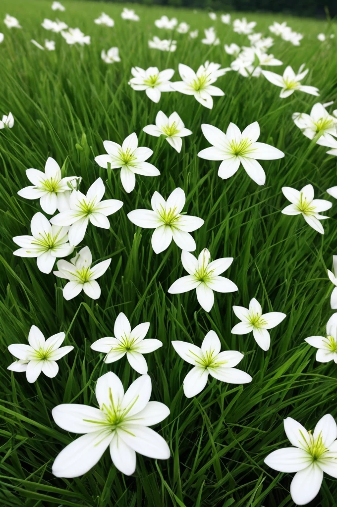 there are many white flowers that are growing in the grass, a macro photograph by Igor Zenin, flickr, art nouveau, extremely beautiful and ethereal, glowing flowers, luminous flowers, ethereal!!!!!!!, ethereal beauty, pale green glow, glowing delicate flower, magical flowers, incredibly ethereal, beautiful!!!!!!!!!, glowing neon flowers, pale green backlit glow, very ethereal