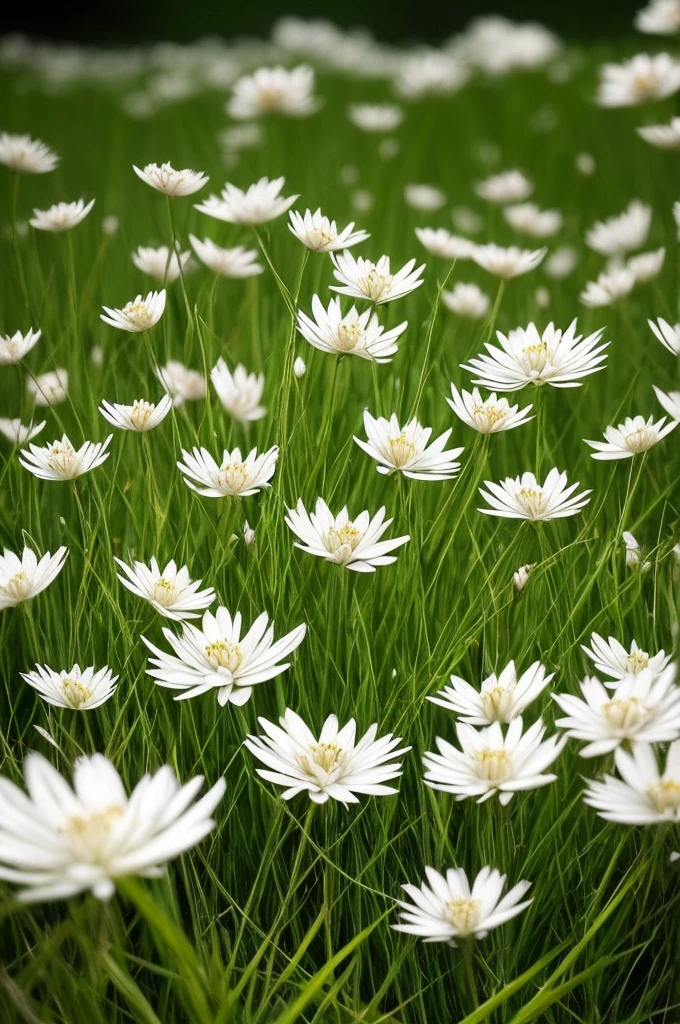 there are many white flowers that are growing in the grass, a macro photograph by Igor Zenin, flickr, art nouveau, extremely beautiful and ethereal, glowing flowers, luminous flowers, ethereal!!!!!!!, ethereal beauty, pale green glow, glowing delicate flower, magical flowers, incredibly ethereal, beautiful!!!!!!!!!, glowing neon flowers, pale green backlit glow, very ethereal