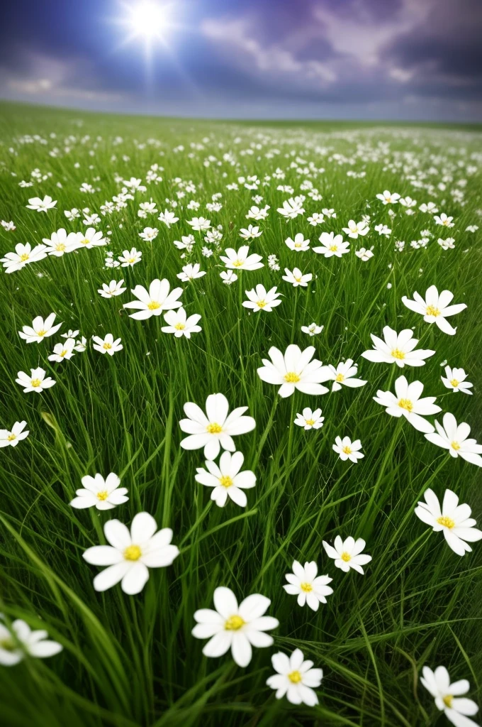 there are many white flowers that are growing in the grass, a macro photograph by Igor Zenin, flickr, art nouveau, extremely beautiful and ethereal, glowing flowers, luminous flowers, ethereal!!!!!!!, ethereal beauty, pale green glow, glowing delicate flower, magical flowers, incredibly ethereal, beautiful!!!!!!!!!, glowing neon flowers, pale green backlit glow, very ethereal