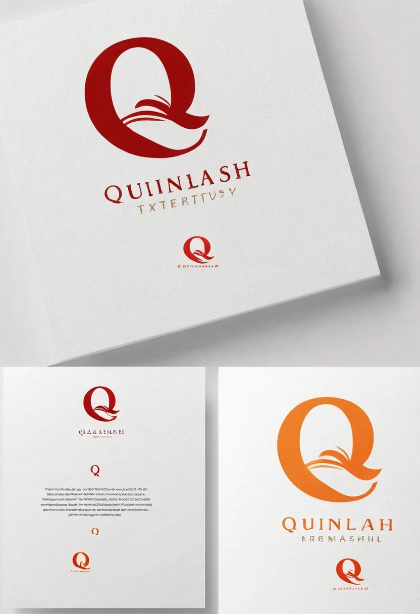 (flat style logo design) Style: Modern, elegant, sophisticated
Primary colors: red, orange,
Design requirements:
Combine the letter "Q" and the eyelash symbol harmoniously.
((The eyelash image must be smoothly and reasonably combined into the letter "Q".)), The letter "Q" must be soft and luxuriously stylized to match the eyelashes
The eyelash symbol should be creatively integrated into the letter "Q".
The rest of the "Quinlash" should use an elegant, readable font.
The logo should reflect the professionalism and sophistication of the beauty brand.
Consider adding shadow effects or gradients to create depth and emphasis.