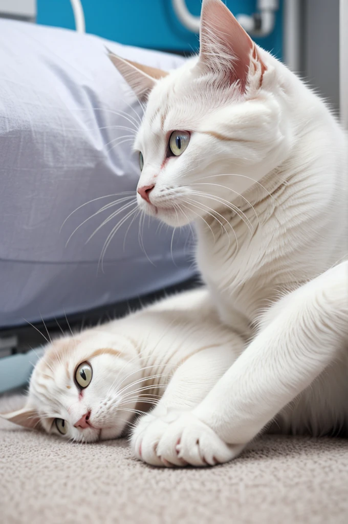 A sick kitten in a white cat hospital lying dying epic realistic 