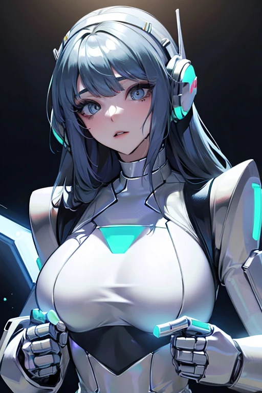 empty eyes,robotized woman ,big bust,Robot Joint ,Metal skin,dress,android,Robot Suit