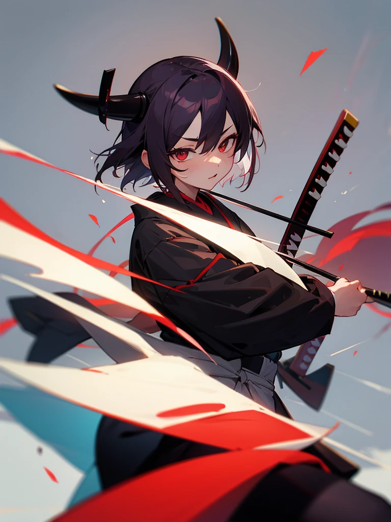 Shamisen Demon&#39;s eyes Demon&#39;s horns White short hair Dark ninja Torii Man Full moon Fangs

