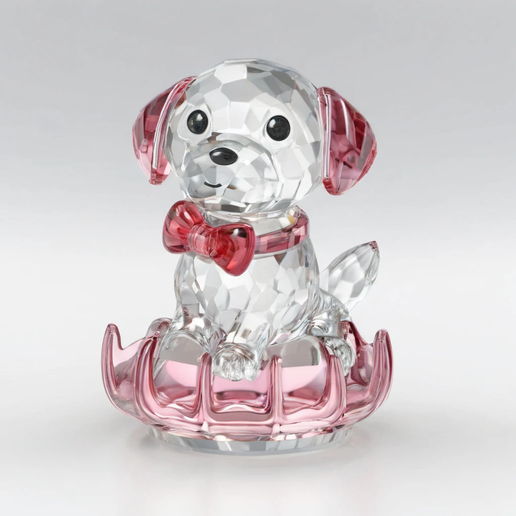 professional 3d model glass, chibi,dog(マルチーズとミニチュアピンシャーのミックス犬),, 8k,Highly detailed,Digital photography,High definition, . octane render, highly detailed, volumetric, dramatic lighting