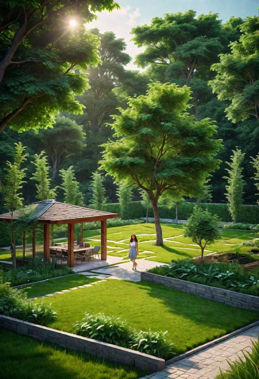 A detailed, high-quality garden scene with lush greenery, modern materials, and a realistic, photorealistic style.

1girl, beautiful detailed eyes,beautiful detailed lips,extremely detailed eyes and face,longeyelashes, walking on a path, surrounded by verdant trees and grass, modern architecture, (best quality,4k,8k,highres,masterpiece:1.2),ultra-detailed,(realistic,photorealistic,photo-realistic:1.37),HDR,UHD,studio lighting,ultra-fine painting,sharp focus,physically-based rendering,extreme detail description,professional,vivid colors,bokeh,landscape,nature,green,modern,architecture