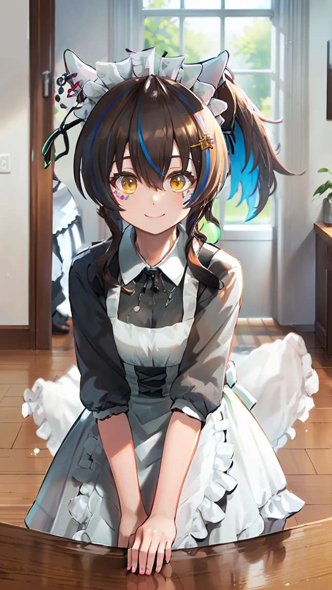 masterpiece, Highest quality, High resolution, Very detailed,(((Daitaku Helios))), (((Maid clothes)))), (((smile)))), There are no highlights。, indoor, window