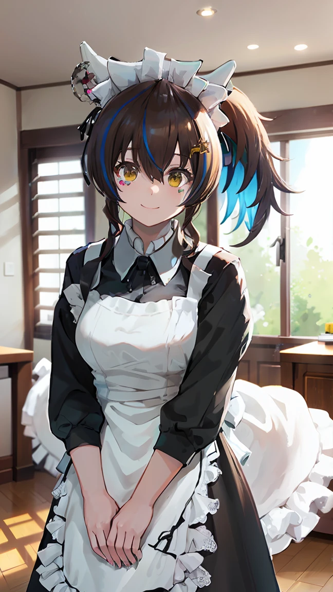 masterpiece, Highest quality, High resolution, Very detailed,(((Daitaku Helios))), (((Maid clothes)))), (((smile)))), There are no highlights。, indoor, window