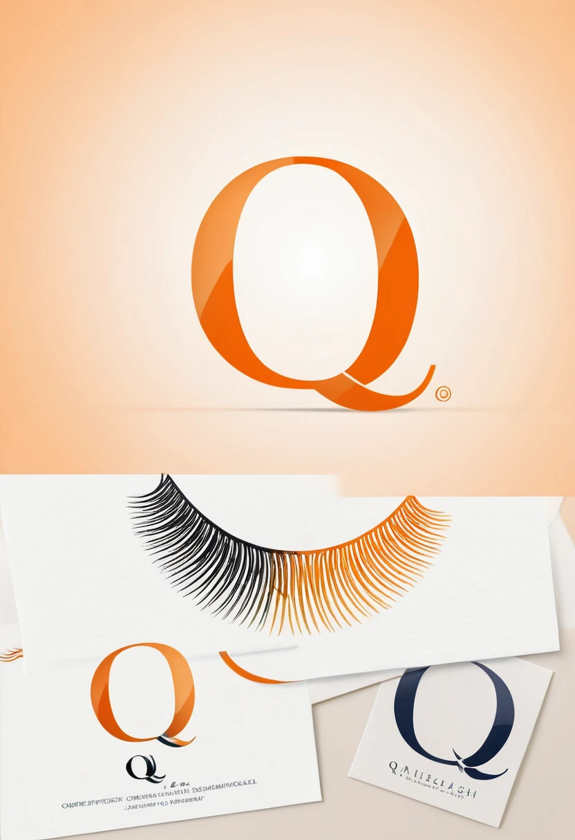 (flat style logo design) Style: Modern, elegant, sophisticated
Primary colors: orange,
Design requirements:
Combine the letter "Q" and the eyelash symbol harmoniously.
((The eyelash image must be smoothly and reasonably combined into the letter "Q".)), The letter "Q" must be soft and luxuriously stylized to match the eyelashes
The eyelash symbol should be creatively integrated into the letter "Q".
The rest of the "Quinlash" should use an elegant, readable font.
The logo should reflect the professionalism and sophistication of the beauty brand.
Consider adding shadow effects or gradients to create depth and emphasis.
