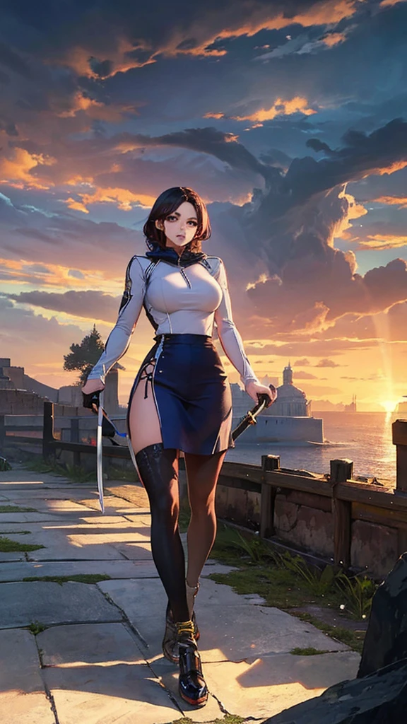 (masterpiece, 4K ,Super detailed:1.2), (anime:1), (Perfect quality), The whole body is shown, View Viewer, A muscular and extremely violent female swordsman, Powerfully々And, RPG concept art character
