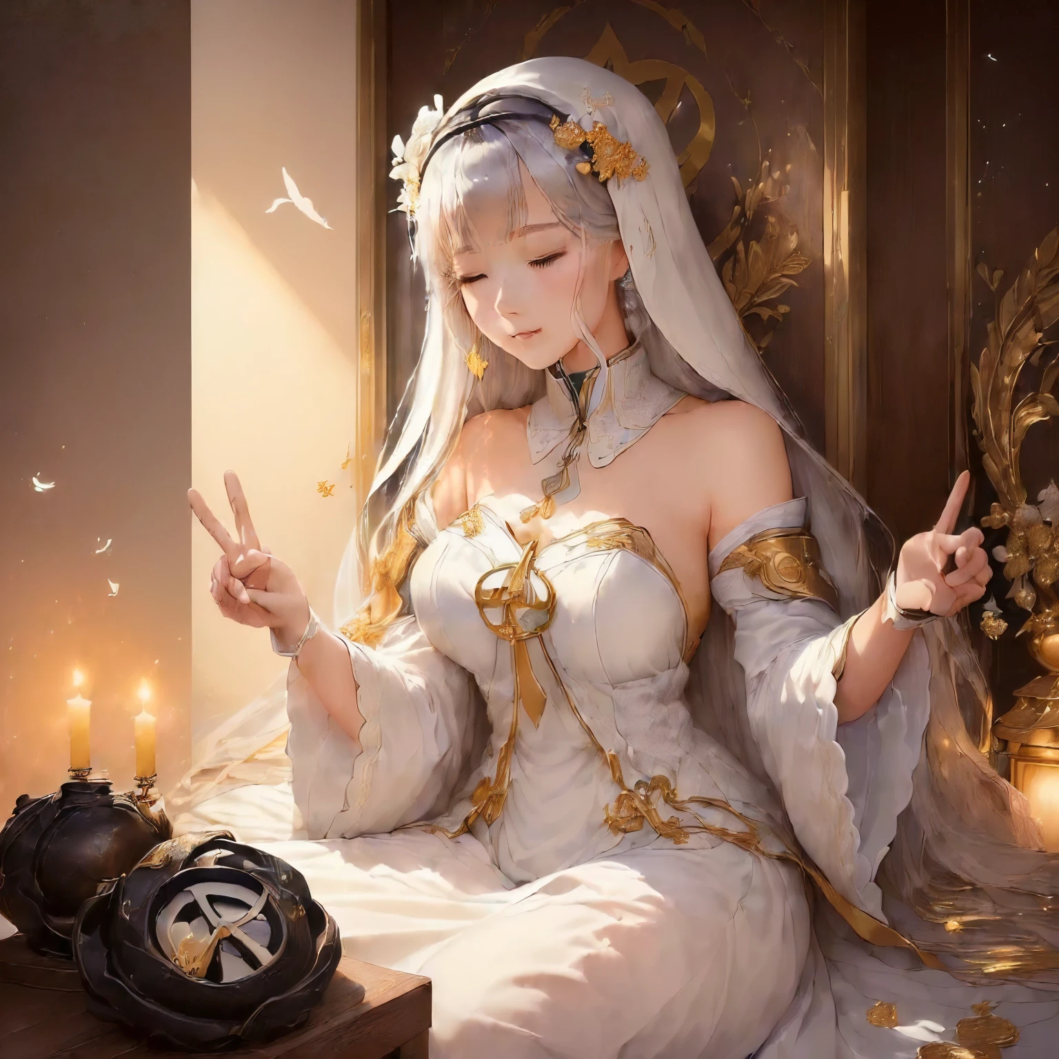 (((theme:Peace and tranquility、Improving living standards、Prosperity、Beautiful personality「Perfect match or devoted and loyal」Blessing and protection 1:1.6)))Anime-style image of a woman in a white dress and veil, Enchanting anime girl, Anime Goddess, , Beautiful and attractive anime woman, Azur Lane Style, from Girls' Frontline, Top rated on pixiv, artstation pixivでトレンド, Fine details. Girls' Frontline, guweiz on pixiv artstation,