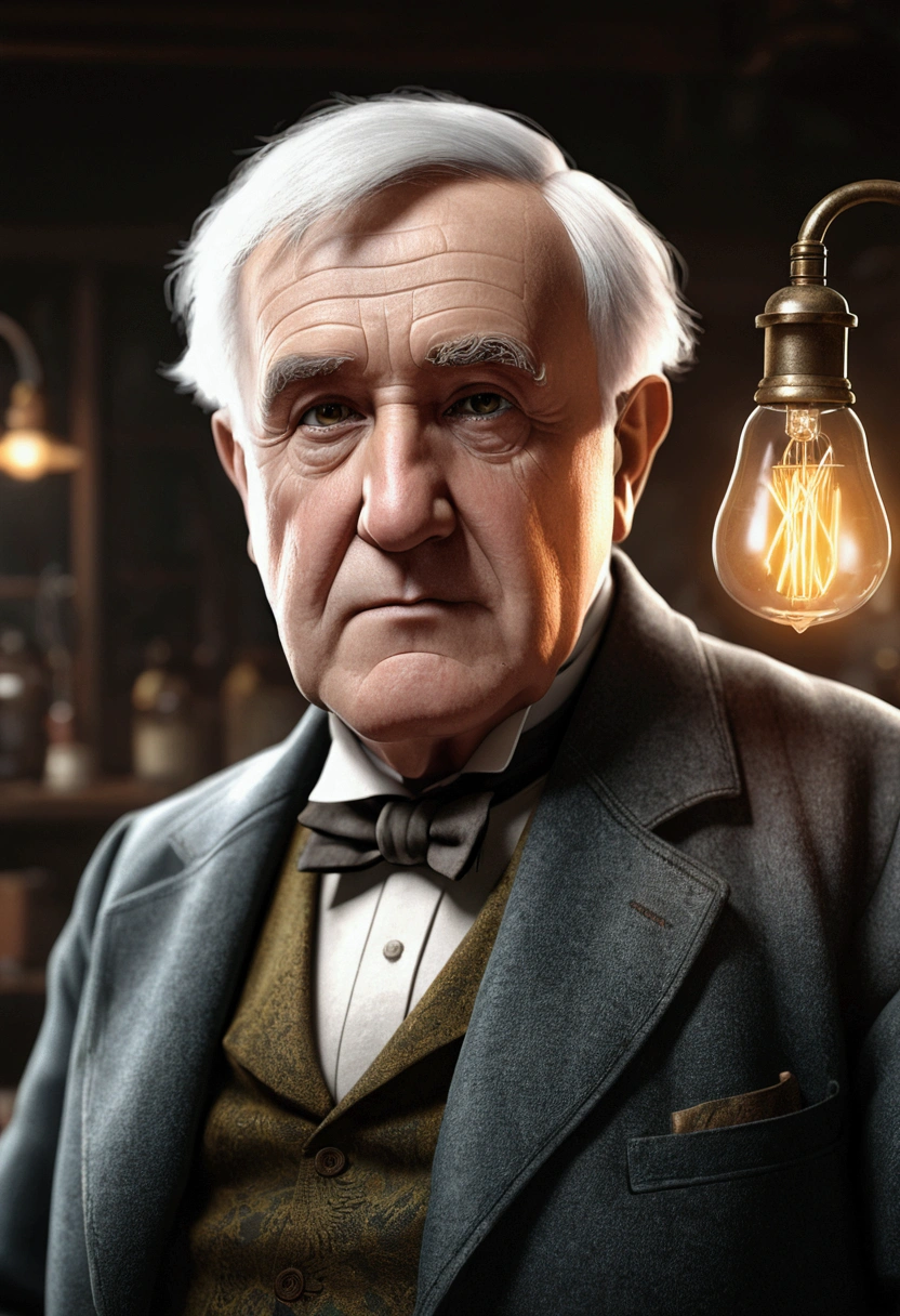 (cbzbb:1.25), portrait of illustration Thomas Edison, artstation, CGI_Animation,