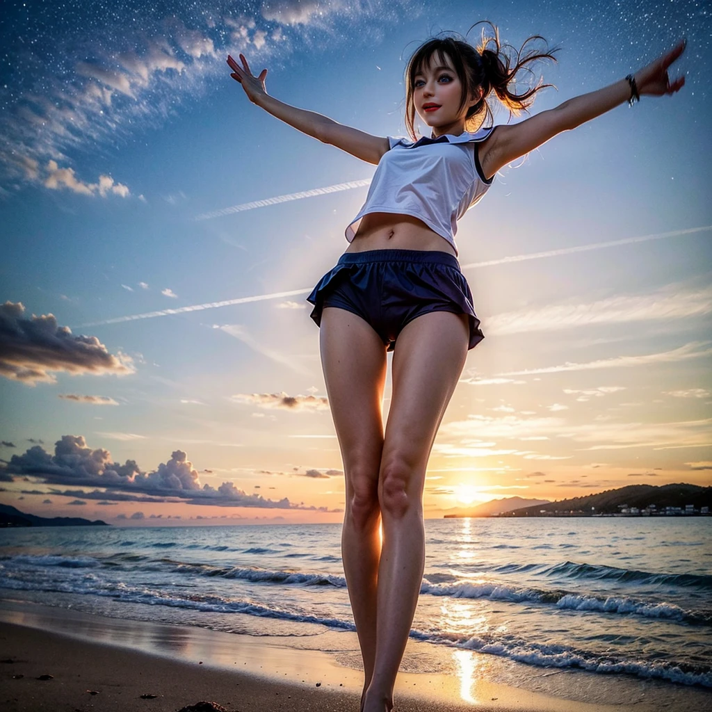 ManoErina, awaitingtongue, ((ExtremelyDetailed (12 PICHIPICHI KAWAII Girls Floating in The Air in a row:1.37) in WHITE at Dusk Enoshima Beach)), (masterpiece 8K TopQuality) (ProfessionalPhoto:1.37), {(Standing Full Body:1.2)|(from below:1.2)}, Different types of hair colors, {(skinny(SchoolSwimwear))|(SchoolUniform)with Tiny AthleticShorts}, {Detailed Childish hand|Hidden hand|Armpit|Different types of breasts of various sizes from HUGE to FLAT|(Clearly Visible the shape of Butt)}, Joyful Expressions LifeLike Rendering, PerfectLighting, (Dazzling Horizon Visible through ThighGap), (Starry IridescentParticles:1.22) ColorfulClouds
