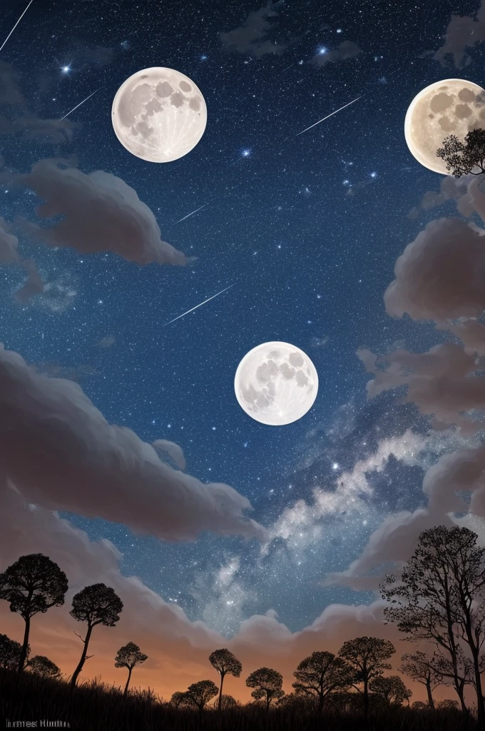 a dark night sky with stars and clouds and a full moon, a digital painting by Li Mei-shu, tumblr, space art, bright moonlight and stars, starry-night!!!!!!!!!!!!!!!!!!!!, moon and stars, the moon and stars, ✨🕌🌙, stars glistening in the night, dark and stars in the background, moonlit night sky, dreamy night