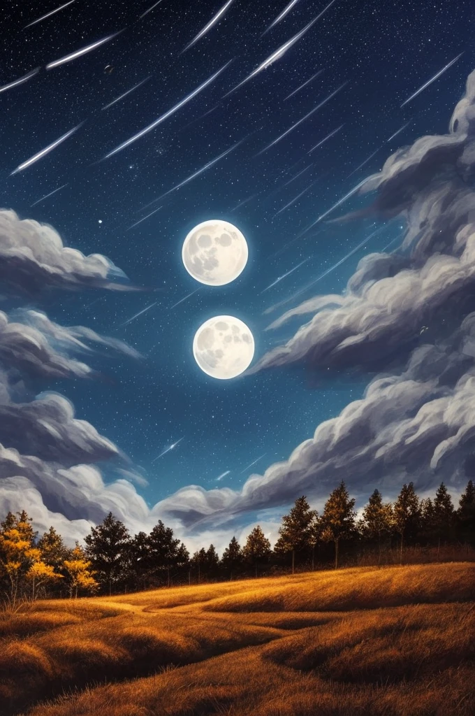 a dark night sky with stars and clouds and a full moon, a digital painting by Li Mei-shu, tumblr, space art, bright moonlight and stars, starry-night!!!!!!!!!!!!!!!!!!!!, moon and stars, the moon and stars, ✨🕌🌙, stars glistening in the night, dark and stars in the background, moonlit night sky, dreamy night