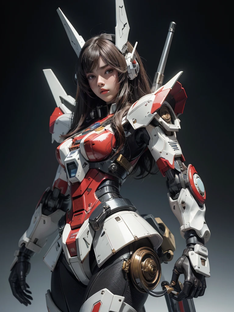 Textured skin, Super Detail, high details, High quality, Best Quality, hight resolution, 1080p, Gorgeous beauty、Girl with Beautiful Mecha Body、(Gundam) Girl with robot body