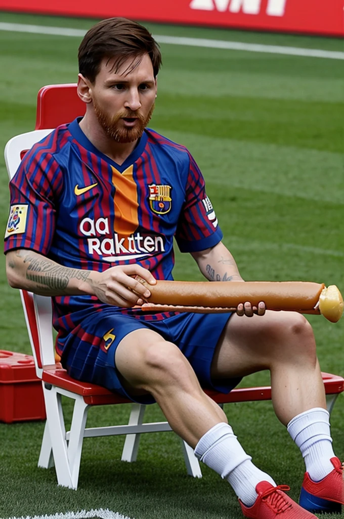 Messi eating hot dog