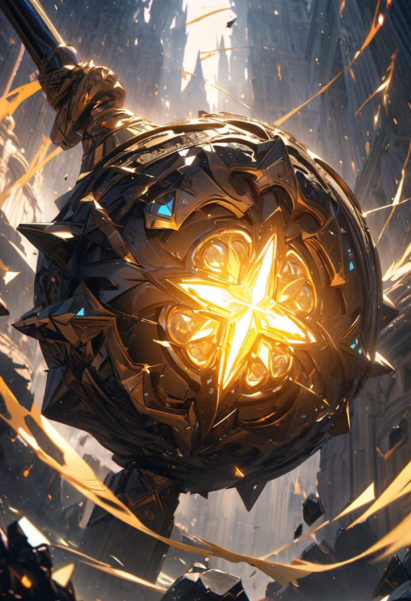 masterpiece, 8k, best quality, highly detailed, just a hammer weapon made of shattered stone held together by glowing yellow runes