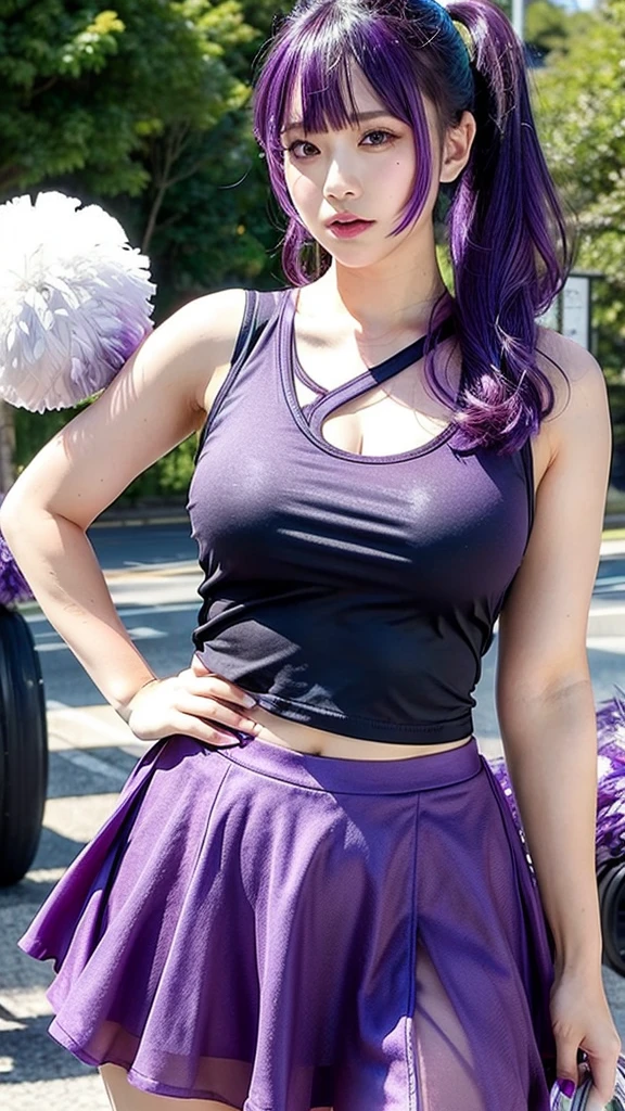 Sheer tank top、Big Tits、Transparent nipples、Sheer skirt、Cheerleader、rugby、Purple Hair