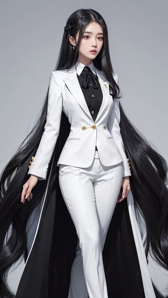 woman, (สาวสวยTwo meter long hair, my hair is very long., extra long hair, long black hair), (suitสไตล์อิตาลี, suitสองปุ่ม), (Italian suit, white suit, Set of two buttons), (ใส่suitwoman, Business woman&#39;suit, white), (suitwomanwhite), (เสื้อเชิ้ตwhite), necktie, (necktieสั้นสีดำ, necktieสีดำ, necktieผอม, ถักnecktie), (military rank insignia), (Short pencil skirtwhite), (Dynamic posts), full body, (A gigantic rift), (big breasts, thin body, small waist, hips raised, small thighs, Long legs), high-heelsสีดำ, (Short pencil skirt, white), Wearing a suit for a business woman, (Wearing a white businessuit, suitนักธุรกิจหญิงwhite), (tight, military regalia, เสื้อwhite, กระโปรงwhite), (black shoes), (Two gold suit buttons, Two meter long hair, suitเข้ารูป, เสื้อsuitwhiteทรงธรรมดารัดรูป), (black shoes, high-heels), Wear only skirts., (stand, walk, elegant gesture, Dynamic posts), short dress, earring, garden, monument