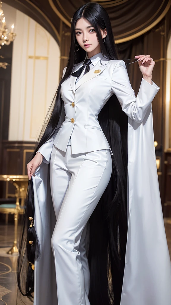 woman, (สาวสวยTwo meter long hair, my hair is very long., extra long hair, long black hair), (suitสไตล์อิตาลี, suitสองปุ่ม), (Italian suit, white suit, Set of two buttons), (ใส่suitwoman, Business woman&#39;suit, white), (suitwomanwhite), (เสื้อเชิ้ตwhite), necktie, (necktieสั้นสีดำ, necktieสีดำ, necktieผอม, ถักnecktie), (military rank insignia), (Short pencil skirtwhite), (Dynamic posts), full body, (A gigantic rift), (big breasts, thin body, small waist, hips raised, small thighs, Long legs), high-heelsสีดำ, (Short pencil skirt, white), Wearing a suit for a business woman, (Wearing a white businessuit, suitนักธุรกิจหญิงwhite), (tight, military regalia, เสื้อwhite, กระโปรงwhite), (black shoes), (Two gold suit buttons, Two meter long hair, suitเข้ารูป, เสื้อsuitwhiteทรงธรรมดารัดรูป), (black shoes, high-heels), Wear only skirts., (stand, walk, elegant gesture, Dynamic posts), short dress, earring, garden, monument