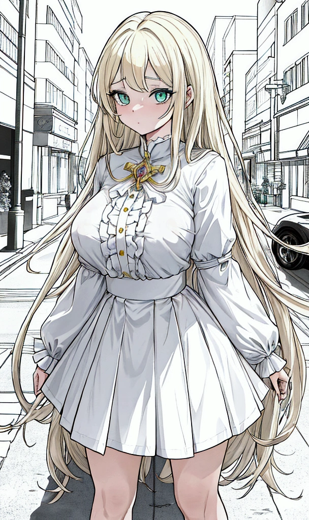 Anime. 1 Girl. Cutie. Disabled person. Slave. Blonde. Long hair. Green eyes. Beautiful eyes. Perfect eyes. Expressive eyes. Blind. Ideal face. Beautiful nose. . Medium breasts. Beautiful breasts. Urinary incontinence. Wants to pee. I need to pee. A strong, desperate urge to pee. She peed herself. Ideal anatomical body. A white blouse. White skirt. Stands in the middle of the street. He holds in his hand a white rope for the blind. Beautiful character design. Shiny skin. Whole body. nsfw. Official art. Extremely detailed CG Unity 8k wallpaper. Ideal lighting. Ultra high resolution 4K. Super detailed 8K resolution. A high resolution.