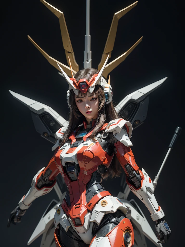 Textured skin, Super Detail, high details, High quality, Best Quality, hight resolution, 1080p, Gorgeous beauty、Girl with Beautiful Mecha Body、(Gundam) Girl with robot body